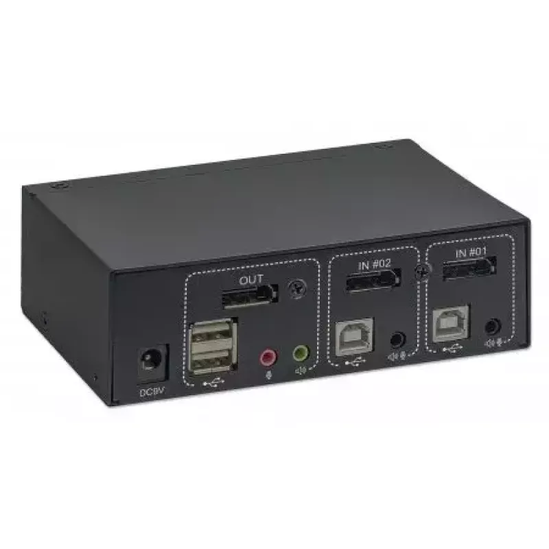 Conmutador KVM Manhattan 153546, 2 puertos DisplayPort/USB 2.0, 4K@60Hz, audio, 2 cables de 1,8 m
