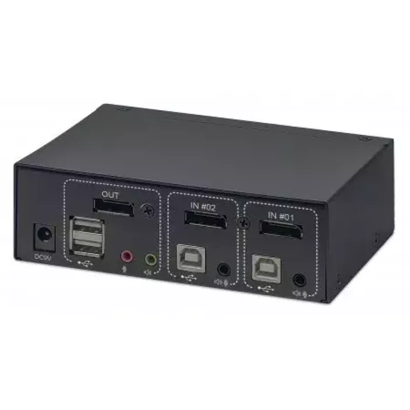 Conmutador KVM Manhattan 153546, 2 puertos DisplayPort/USB 2.0, 4K@60Hz, audio, 2 cables de 1,8 m