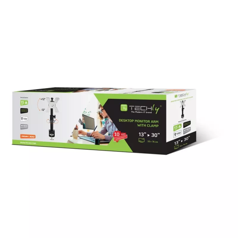 Techly ICA-LCD 500BK soporte de escritorio para monitor 13–30 pulgadas (76,2 cm), hasta 15 kg, VESA 75x75/100x100, negro