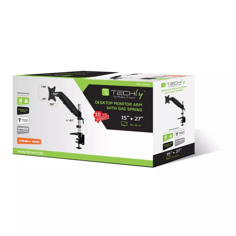 Soporte de escritorio Techly con pistón de gas para monitor de 15-27