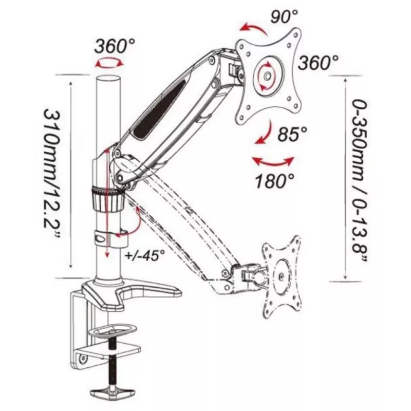 Soporte de escritorio Techly con pistón de gas para monitor de 15-27