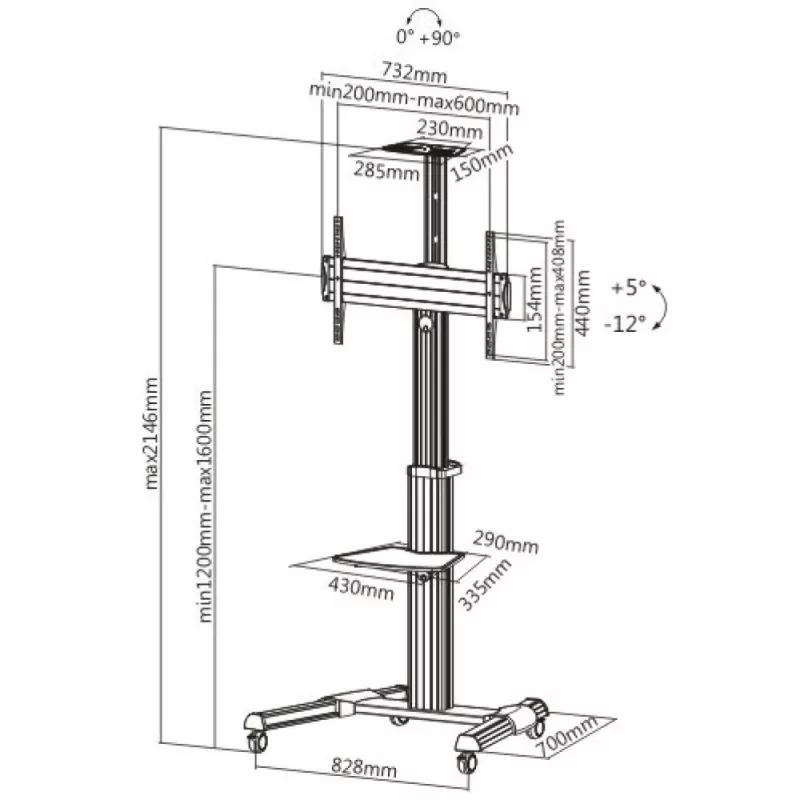 Soporte de suelo con ruedas Techly para LCD / LED / Plasma 37-70 con bandeja ICA-TR15