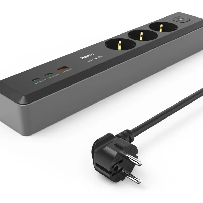 Hama 00223192 alargador 1,4 m 3 tomas AC interior negro, gris