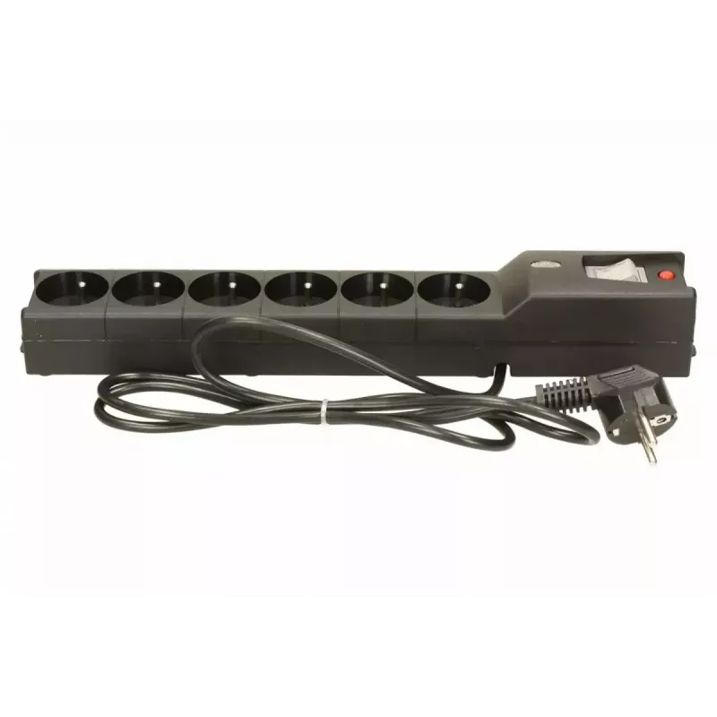 Lestar LX 610 G-A regleta protectora contra sobretensiones, 6 tomas, cable de 1,5 m, 155 J, 230 V, 10 A, con interruptor, negra