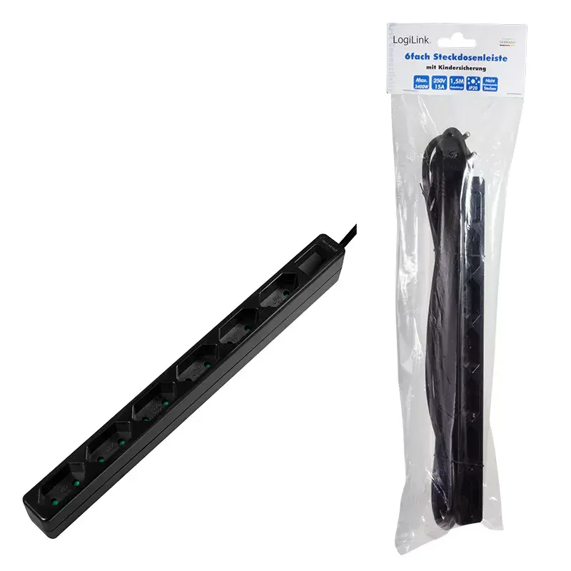Alargador de corriente LogiLink LPS231B 1.5m 6 tomas AC interior negro