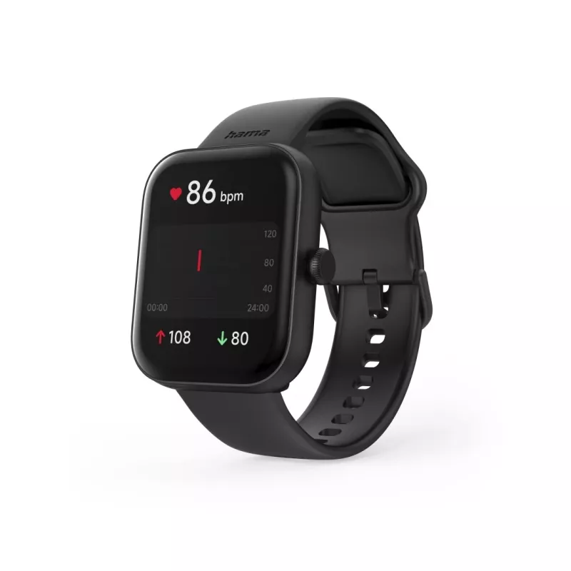 Smartwatch Hama Fit Watch 5000, TFT de 1,65 pulgadas (4,19 cm), 47 mm, función de teléfono, frecuencia cardíaca, IP68, Bluetooth, negro