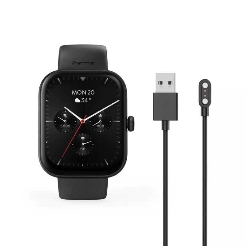 Smartwatch Hama Fit Watch 5000, TFT de 1,65 pulgadas (4,19 cm), 47 mm, función de teléfono, frecuencia cardíaca, IP68, Bluetooth, negro