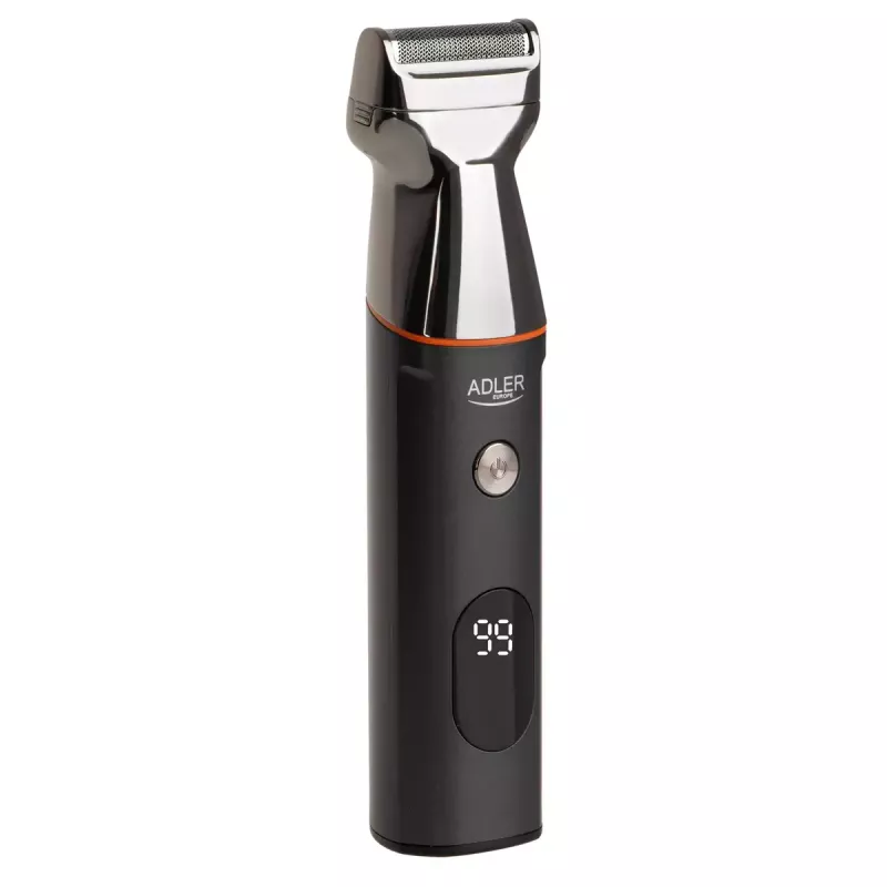 Set de cuidado eléctrico Adler AD 2946 – recortador 5 en 1 inalámbrico para hombre, 4 niveles de longitud, 60 min. de autonomía, Negro/Acero inoxidable