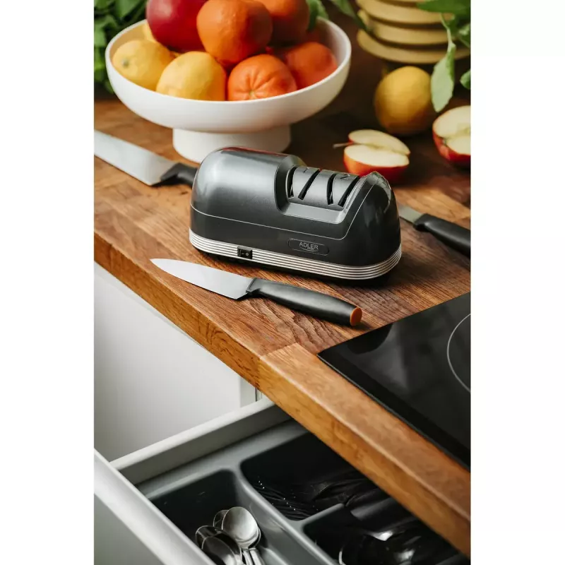 Adler AD 4508 afilador de cuchillos eléctrico, de 2 etapas, 60 W, negro