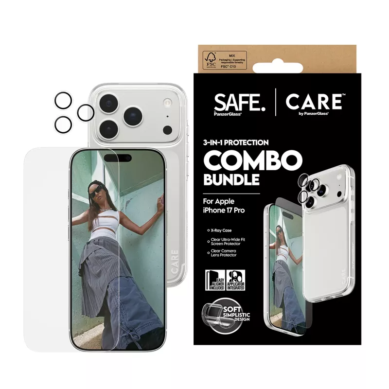 Pack combo 3 en 1 PanzerGlass para iPhone 17 Pro CR40572 — protección de pantalla, cubierta de cámara y funda