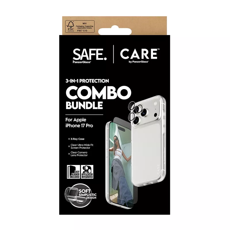 Pack combo 3 en 1 PanzerGlass para iPhone 17 Pro CR40572 — protección de pantalla, cubierta de cámara y funda