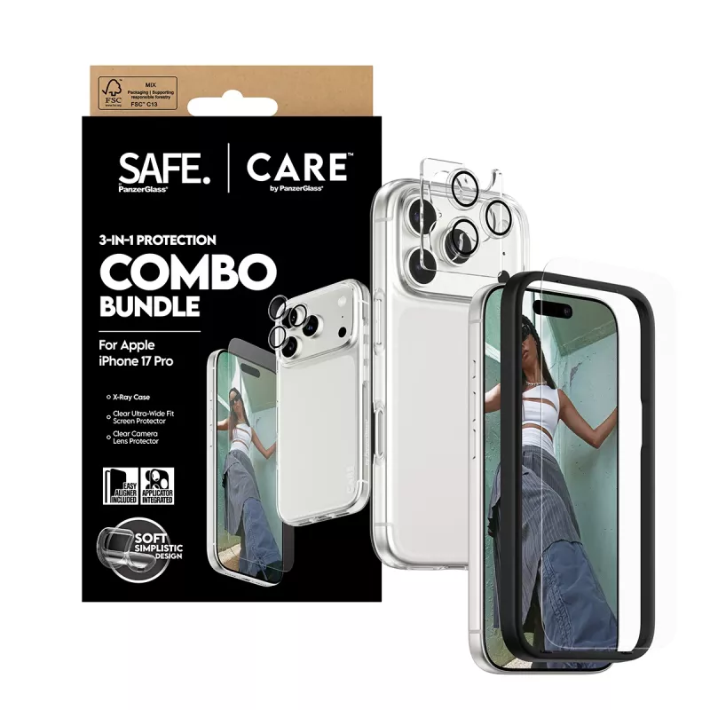 Pack combo 3 en 1 PanzerGlass para iPhone 17 Pro CR40572 — protección de pantalla, cubierta de cámara y funda
