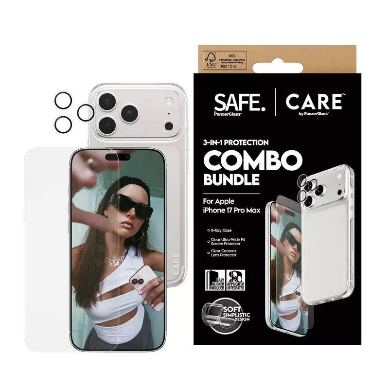 Combo de protector de pantalla, funda y protección de lente de cámara PanzerGlass para iPhone 17 Pro Max CR60725