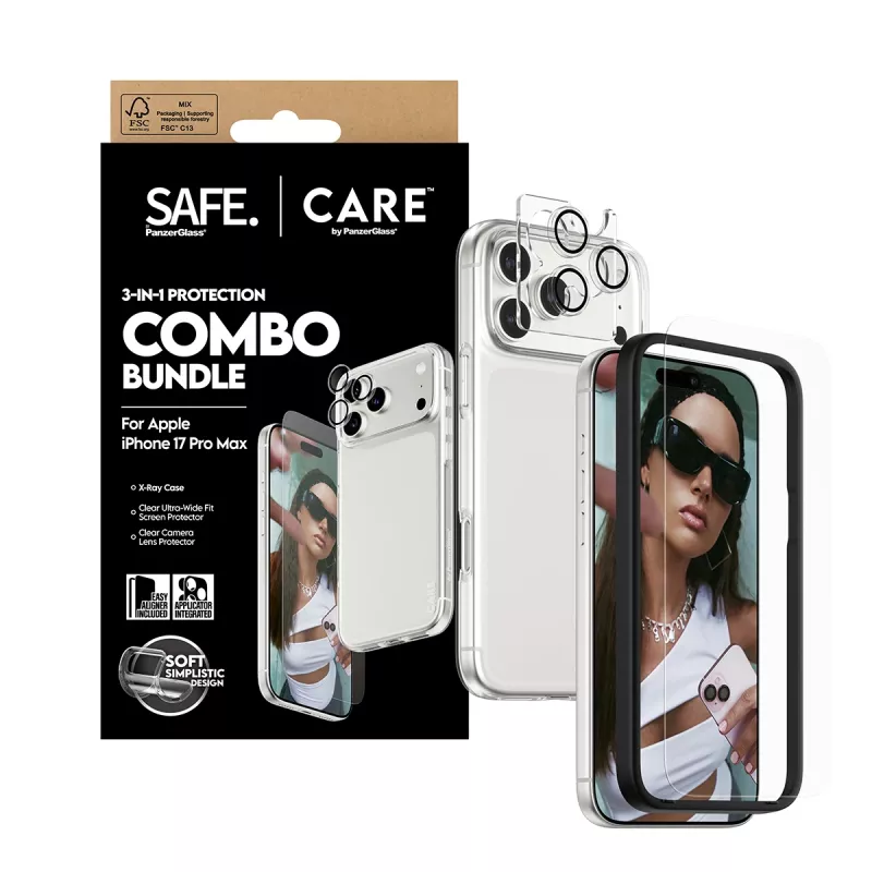 Combo de protector de pantalla, funda y protección de lente de cámara PanzerGlass para iPhone 17 Pro Max CR60725