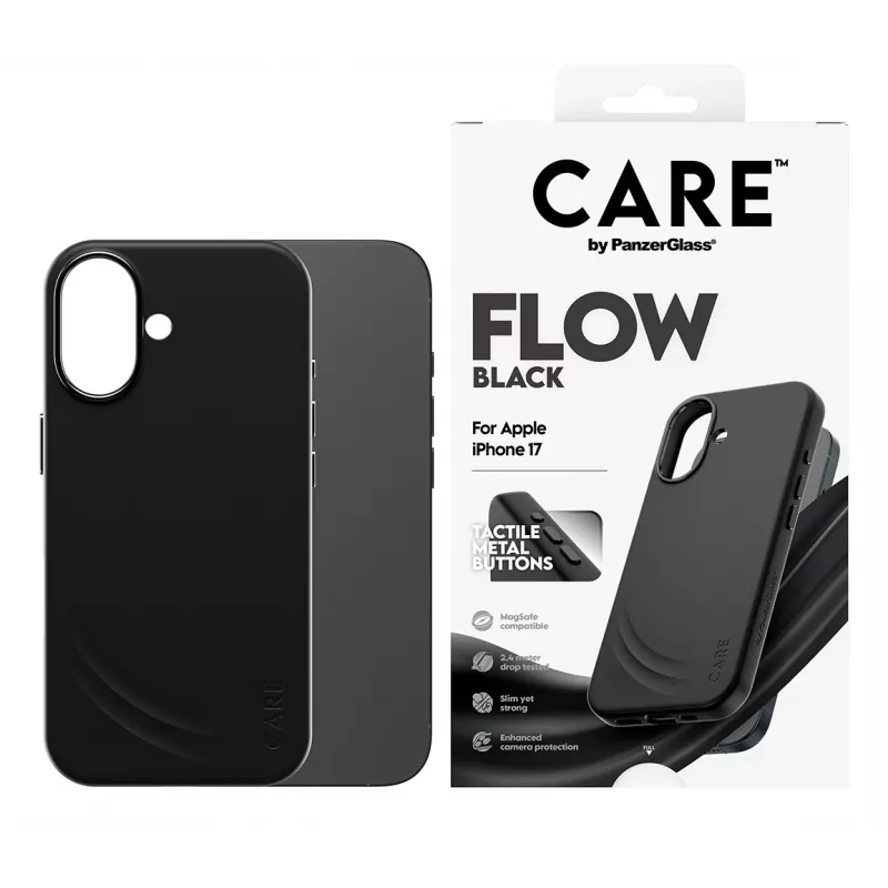 Funda protectora PanzerGlass CARE Feature FLOW Case negra con MagSafe para iPhone 17