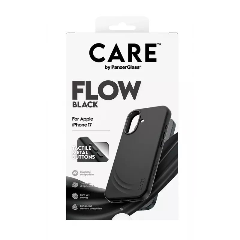 Funda protectora PanzerGlass CARE Feature FLOW Case negra con MagSafe para iPhone 17