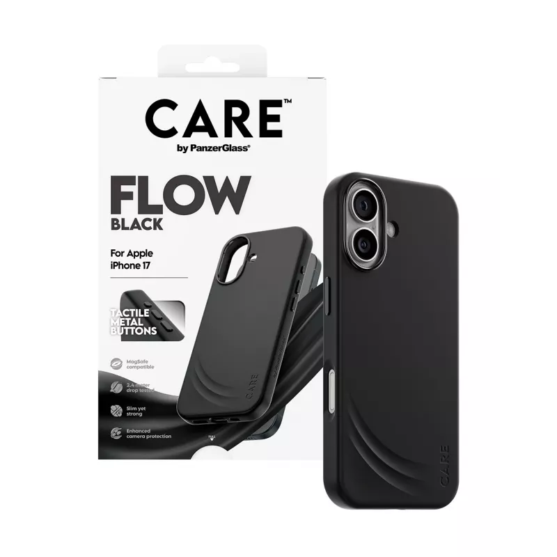 Funda protectora PanzerGlass CARE Feature FLOW Case negra con MagSafe para iPhone 17