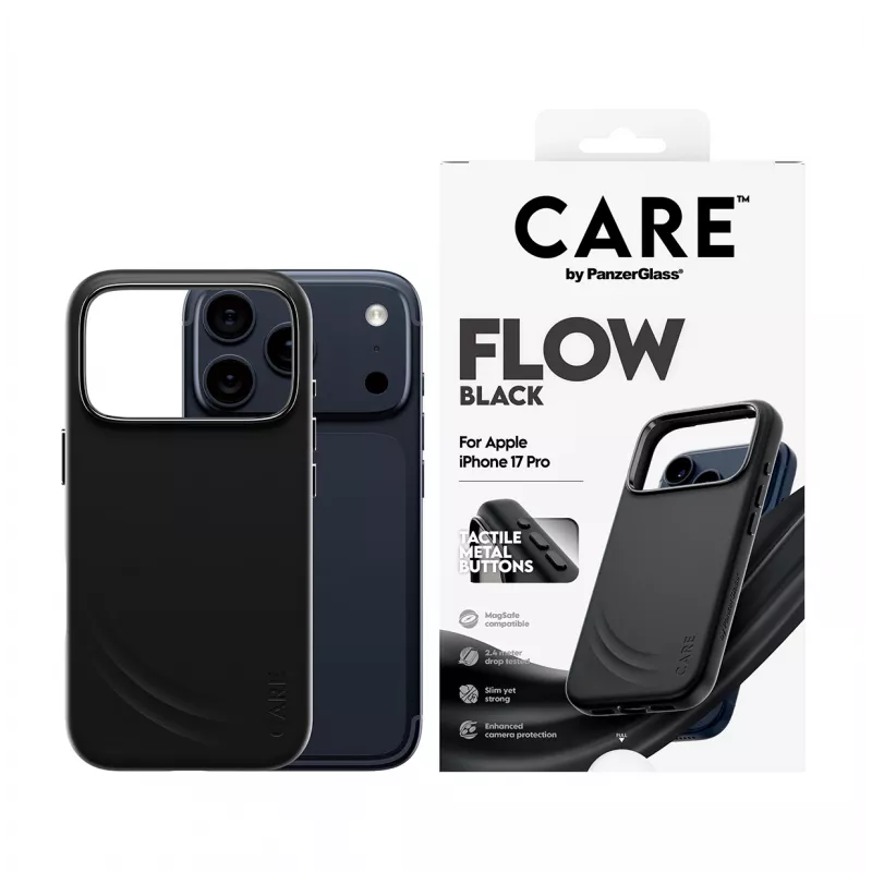 Funda protectora PanzerGlass CARE by Feature FLOW Case negra con MagSafe para iPhone 17 Pro