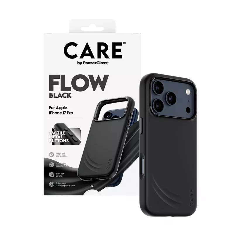 Funda protectora PanzerGlass CARE by Feature FLOW Case negra con MagSafe para iPhone 17 Pro
