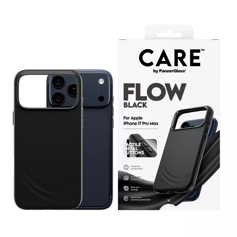 Funda protectora PanzerGlass CARE by Feature FLOW para iPhone 17 Pro Max, funda, negra, compatible con MagSafe
