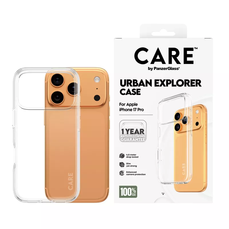 Funda protectora PanzerGlass CARE by Flagship funda Transparent Urban Explorer con marco transparente para iPhone 17 Pro