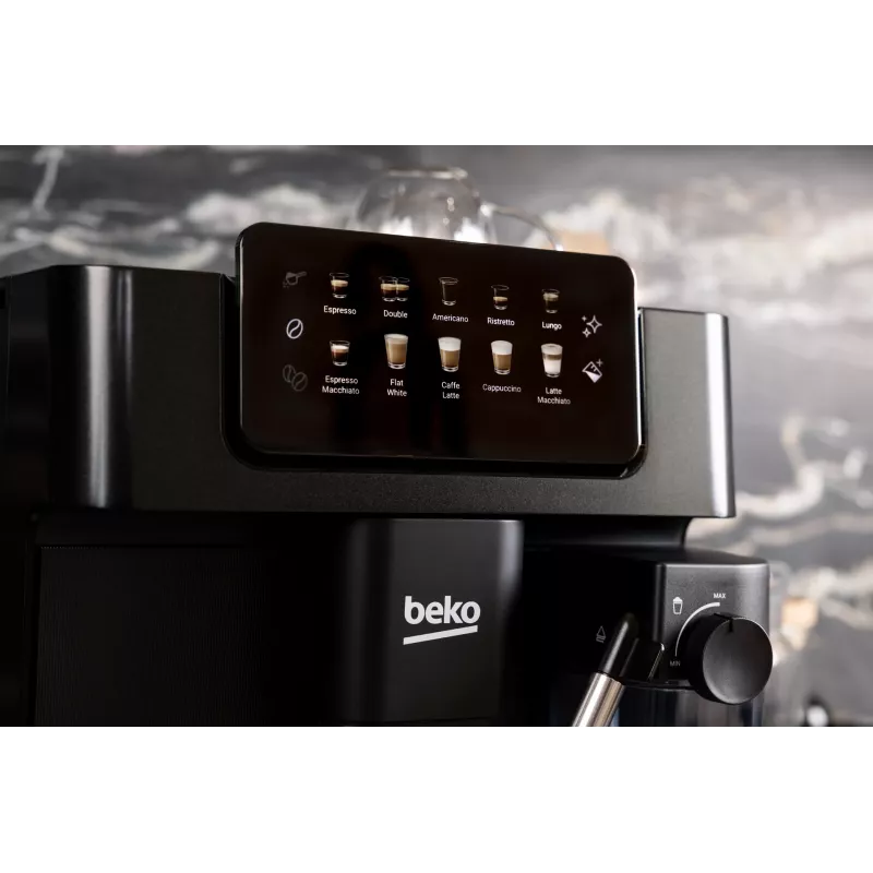 Beko CEG7304B CaffeExperto cafetera superautomática con boquilla de vapor, cafetera espresso, 2 l, granos de café, molinillo integrado, 1350 W, negra, plateada