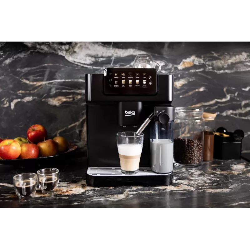 Beko CEG7304B CaffeExperto cafetera superautomática con boquilla de vapor, cafetera espresso, 2 l, granos de café, molinillo integrado, 1350 W, negra, plateada