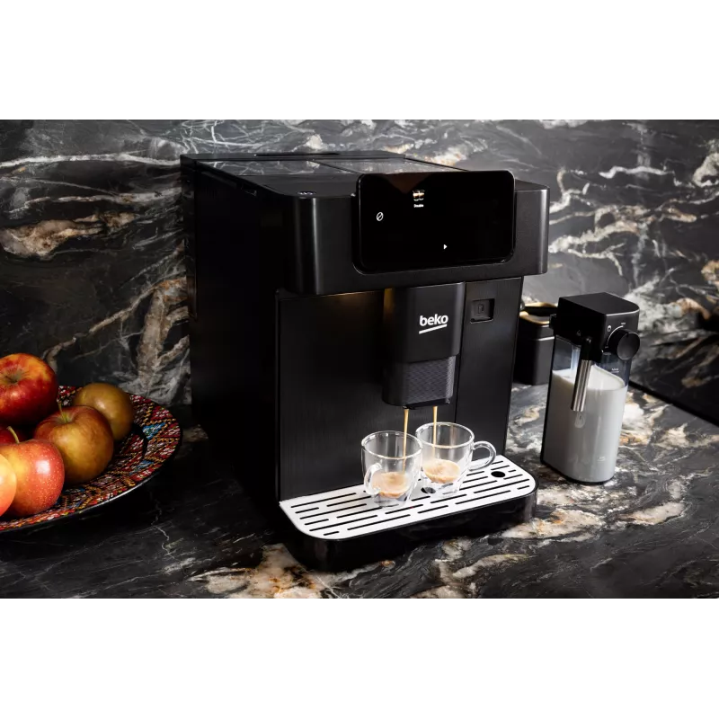 Beko CEG7304B CaffeExperto cafetera superautomática con boquilla de vapor, cafetera espresso, 2 l, granos de café, molinillo integrado, 1350 W, negra, plateada