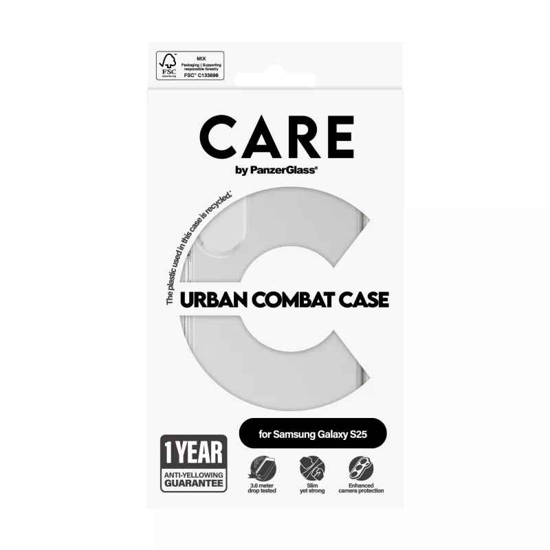 PanzerGlass funda Samsung Galaxy S25, transparente, Urban Combat con marco transparente