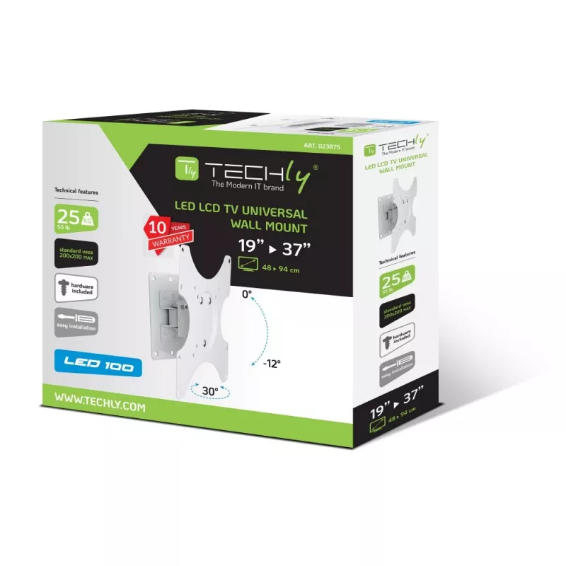Soporte de pared Techly para LCD LED 19-37'' inclinable 1 articulación blanco ICA-LCD 2900WH