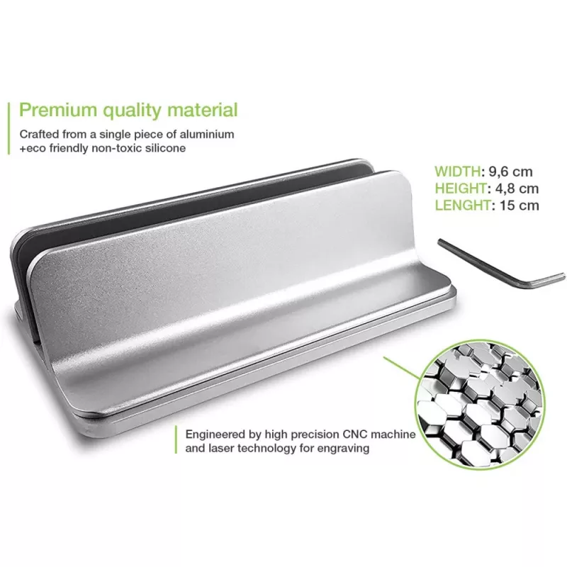 Techly ICA-TBL 010 soporte vertical de aluminio para portátil hasta 17 pulgadas, anchura ajustable