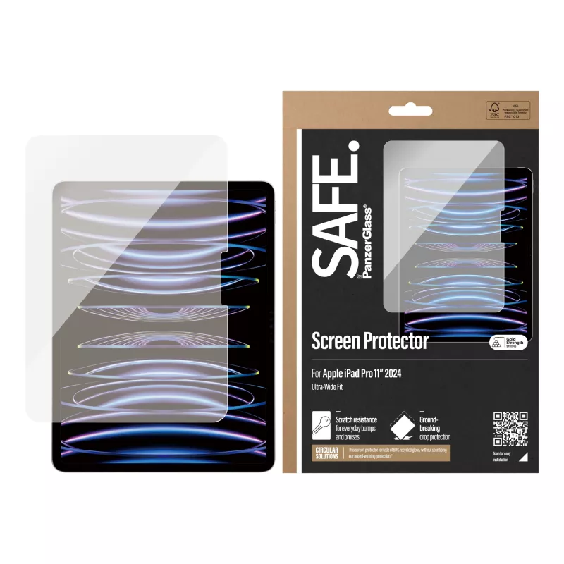 PanzerGlass SAFE95857 SAFE protector de pantalla de cristal templado para iPad Pro 11 (2024), Ultra-Wide Fit