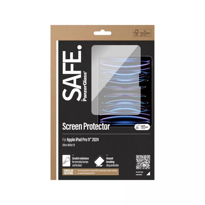 PanzerGlass SAFE95857 SAFE protector de pantalla de cristal templado para iPad Pro 11 (2024), Ultra-Wide Fit