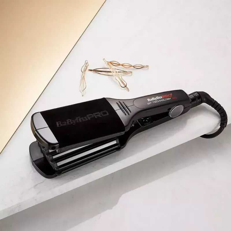 BaByliss BAB2512EPCE The Crimper rizador de pelo (plancha texturizadora), cable de 1,8 m, negro cálido/rosa