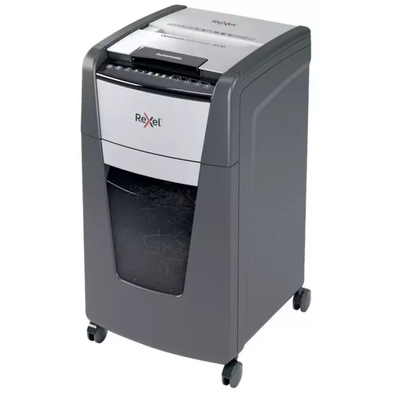 Destructora de papel Rexel Optimum Auto+ 300M Microcorte 55 dB 23 cm Negro, Gris