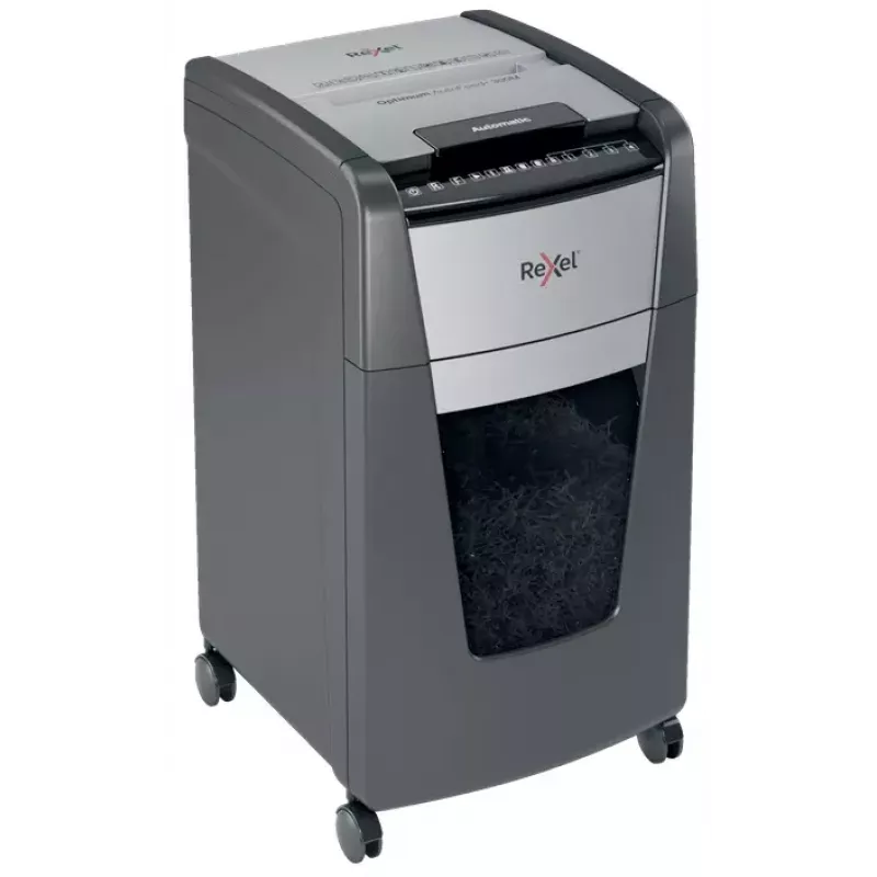 Destructora de papel Rexel Optimum Auto+ 300M Microcorte 55 dB 23 cm Negro, Gris
