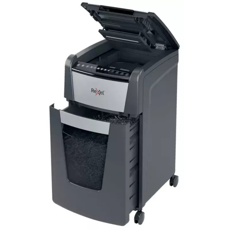Destructora de papel Rexel Optimum Auto+ 300M Microcorte 55 dB 23 cm Negro, Gris