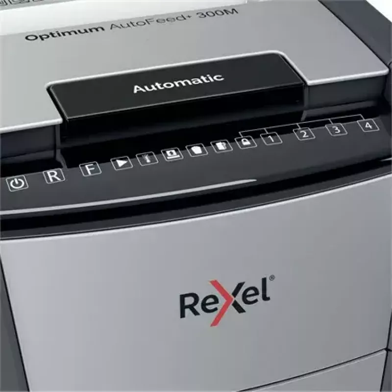 Destructora de papel Rexel Optimum Auto+ 300M Microcorte 55 dB 23 cm Negro, Gris
