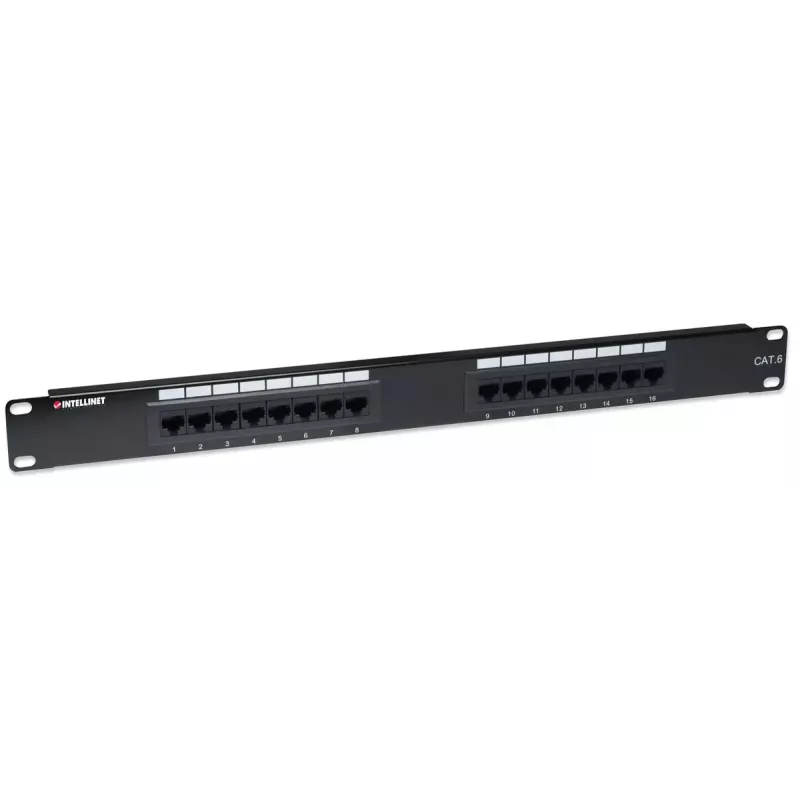 Panel de parcheo Intellinet, Cat6, UTP, 16 puertos, 1U, negro