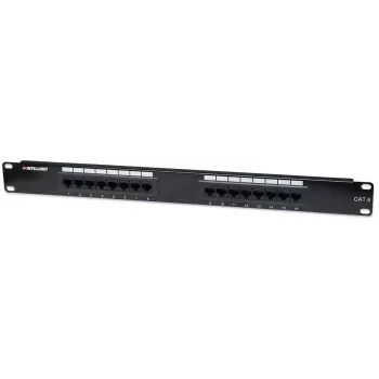 Panel de parcheo Intellinet, Cat6, UTP, 16 puertos, 1U, negro
