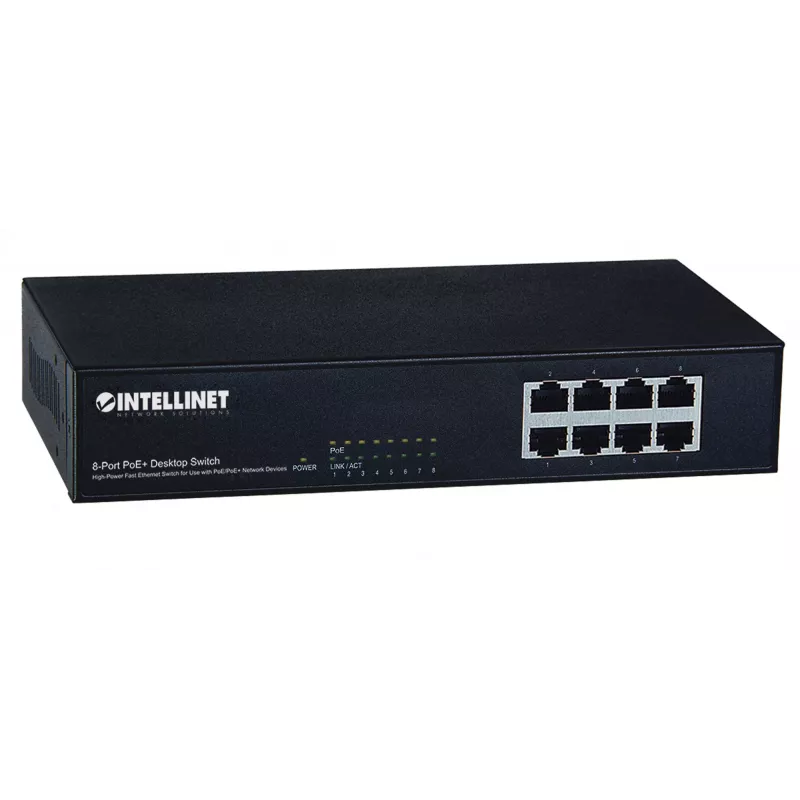 Switch Intellinet 8 puertos Fast Ethernet PoE+, 8 x puertos PoE, 1,6 Gbit/s