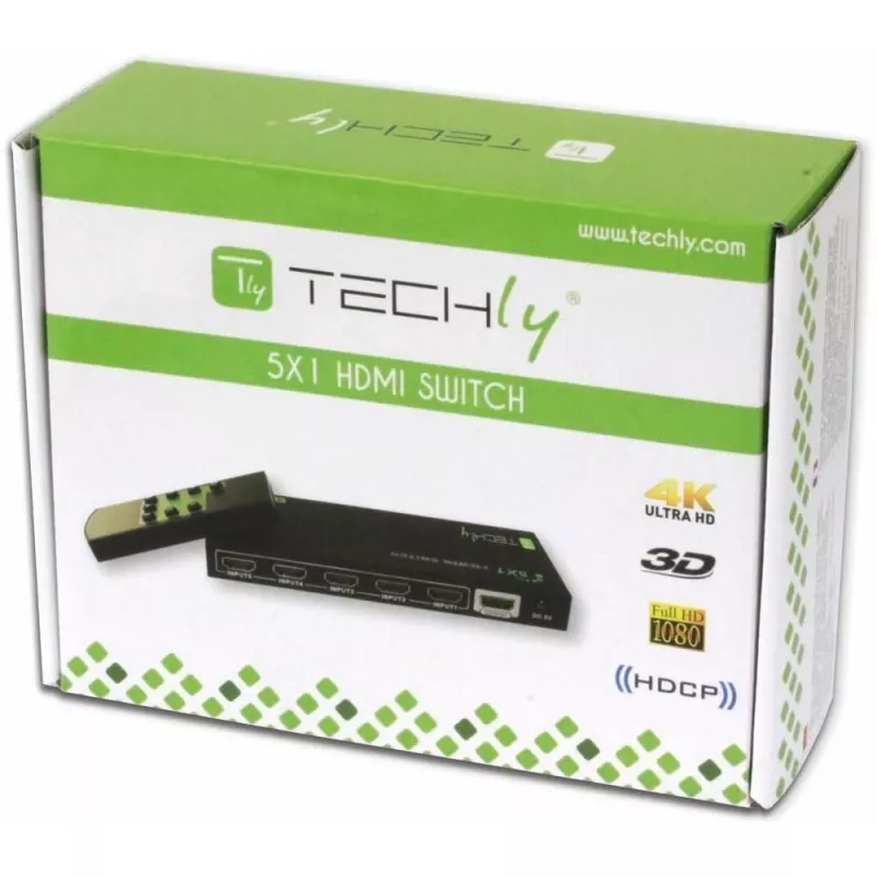 Switch HDMI Techly 5 IN 1 OUT con mando a distancia, 4Kx2K, 3D IDATA HDMI-4K51