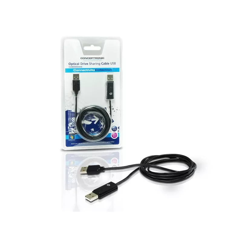 Cable de compartición de unidad óptica Conceptronic USB, 1,8 m, negro, USB A, USB A, macho/macho, 20 g