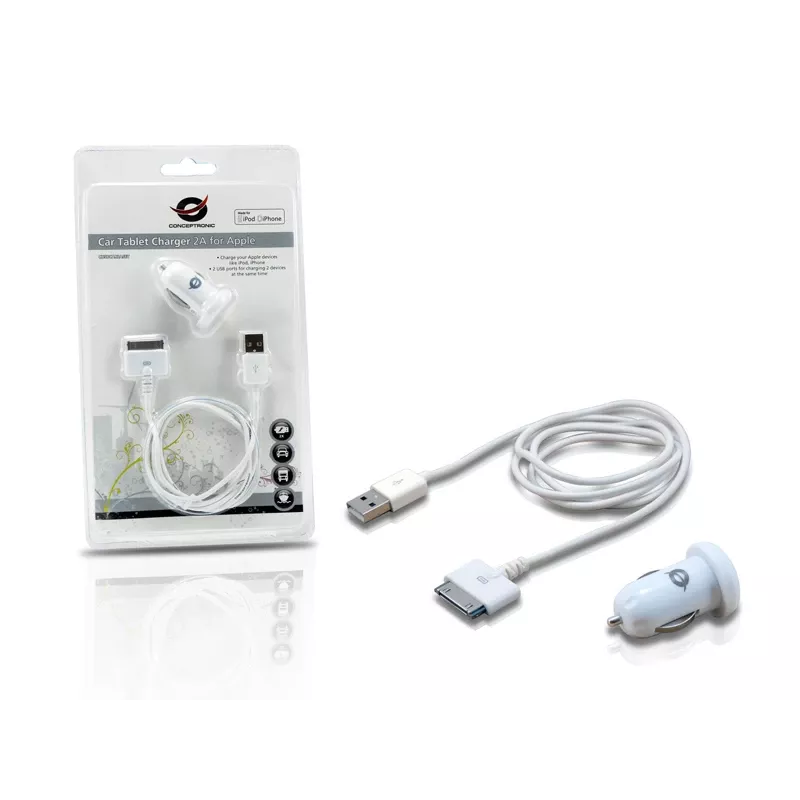 Cargador de coche para tablet Conceptronic 2A para Apple, mechero, 5 V, blanco