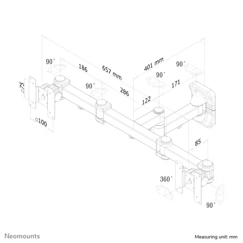 Soporte de pared para doble monitor/TV Neomounts FPMA-W960D 10-27 pulgadas – totalmente articulado