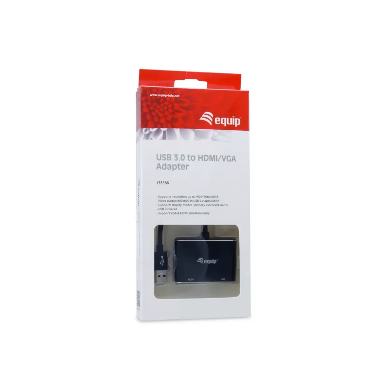 Equip 133386 adaptador de USB 3.0 a HDMI/VGA (HD15) para dos monitores, USB 3.2 Gen 1 Type-A, 1920x1080
