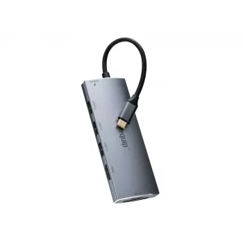 Equip Adaptador multifunción USB-C 7 en 1, USB 3.2 Gen 1 (3.1 Gen 1) Type-C, 100 W, plata, MicroSD (TransFlash), MicroSDHC, SD, SDHC, 4K Ultra HD, 30 Hz