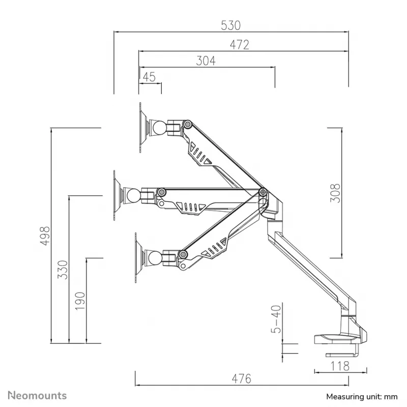Neomounts FPMA-D750Schwarz2 Brazo de monitor 10-32 pulgadas - resorte de gas - Topfix - tope de 180°