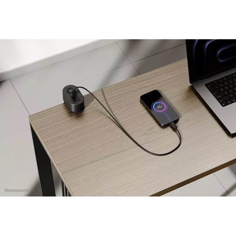 Neomounts DS22-840BL6 Regleta de escritorio con pinza y conexiones USB-C y USB-A – carga rápida