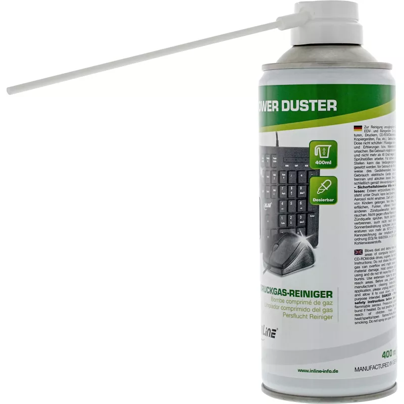 Spray limpiador de aire comprimido 400 ml — InLine, alta presión para mantenimiento de IT, servidores y PC